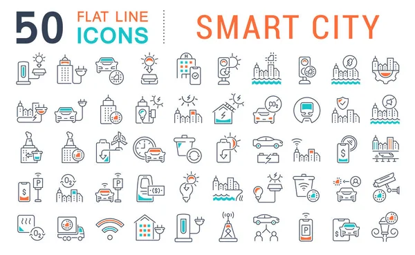 Állítsa be a Vektorvonal ikonjait Smart City — Stock Vector