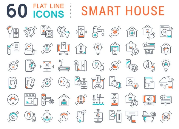 设置智能房屋的矢量线图标 — 图库矢量图片