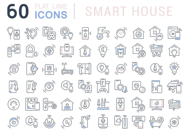 Imposta icone della linea vettoriale di Smart House — Vettoriale Stock