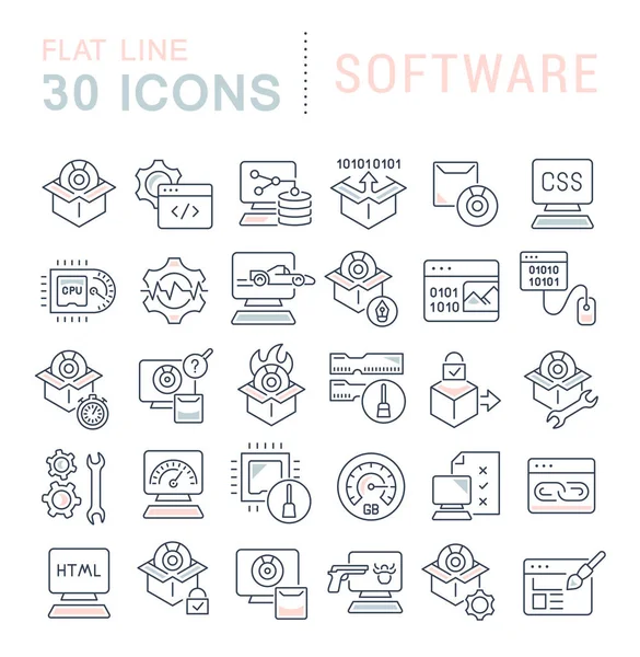 Conjunto de iconos de la línea vectorial de software — Archivo Imágenes Vectoriales