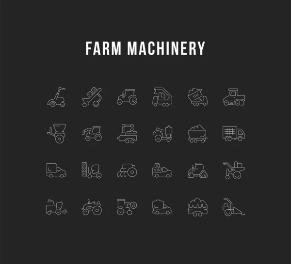 Set Vector Line Icons of Farm Machinery. — Stock Illustration Set Vector Line Icons of Farm Machinery. Vector Graphics