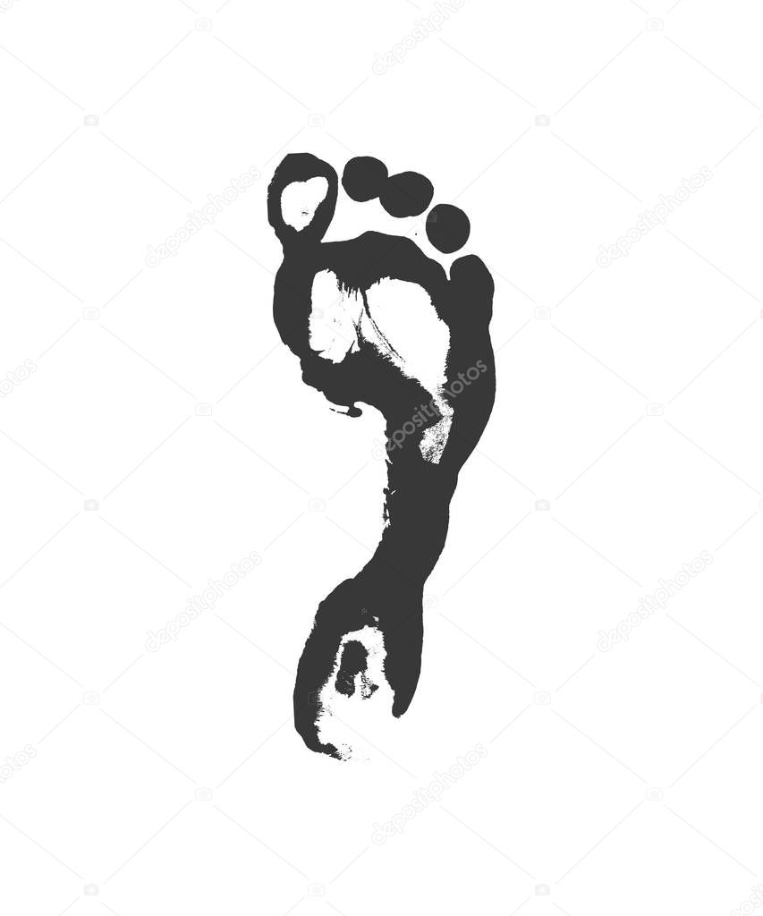 Badge of a print a human foot. Black ink footprint on white background.