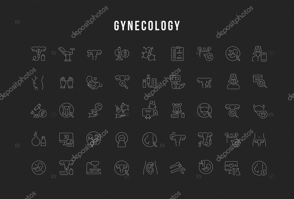 Set of vector line icons of gynecology for modern concepts, web and apps.