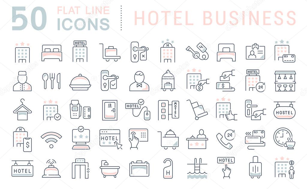 Set Vector Line Icons of Hotel Business