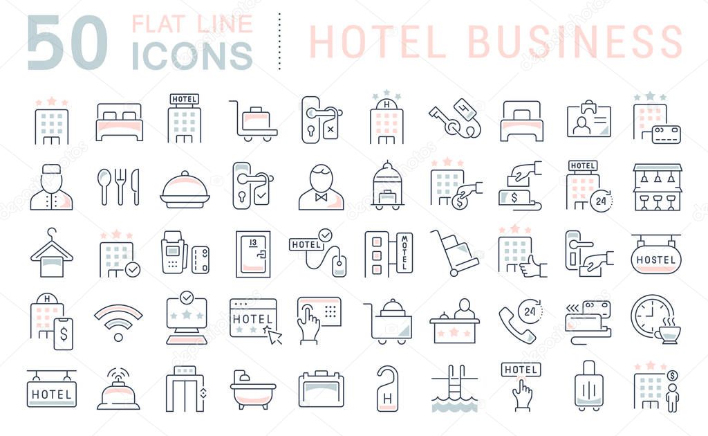 Set of vector line icons of hotel business for modern concepts, web and apps.