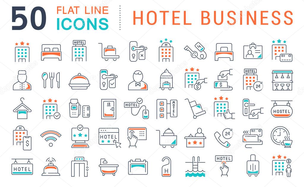 Set Vector Line Icons of Hotel Business