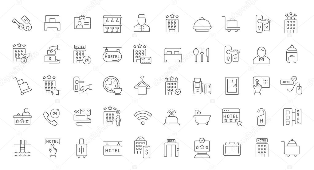 Set of vector line icons of hotel business for modern concepts, web and apps.