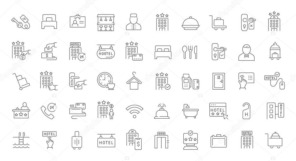 Set Vector Line Icons of Hotel Business