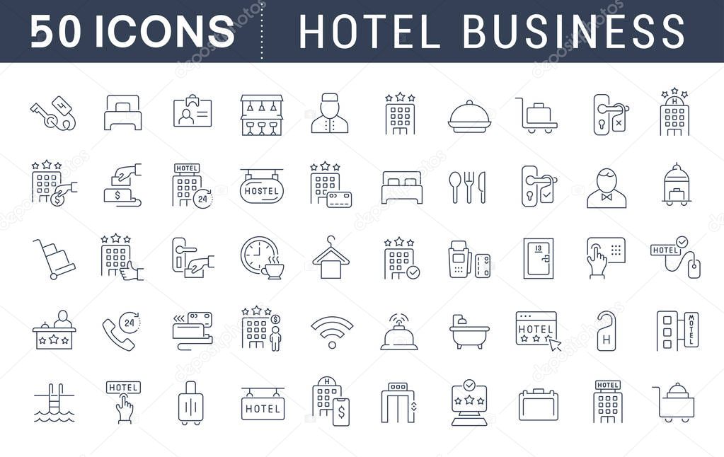 Set of vector line icons of hotel business for modern concepts, web and apps.