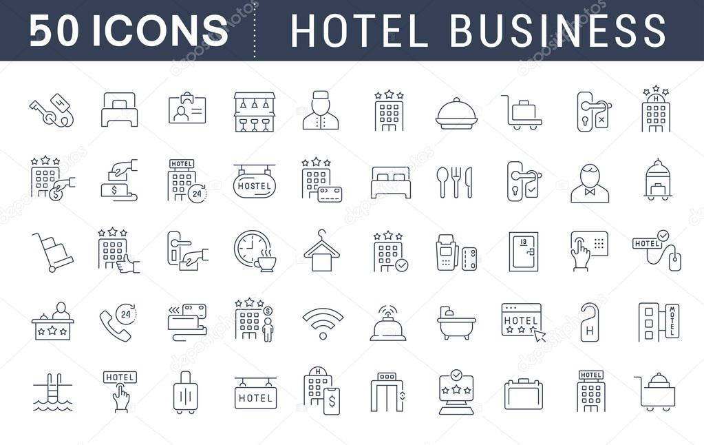 Set Vector Line Icons of Hotel Business