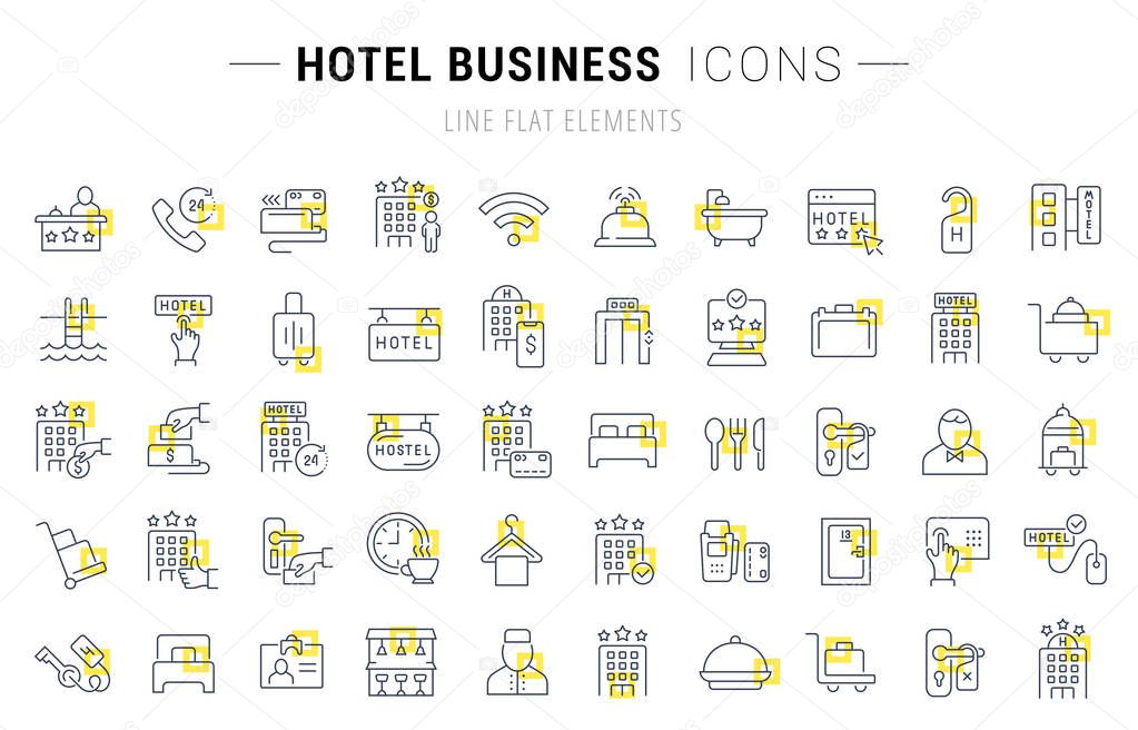 Set Vector Line Icons of Hotel Business