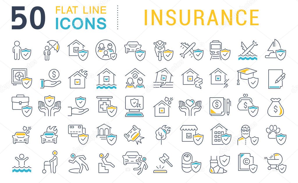 Set of vector line icons of insurance for modern concepts, web and apps.
