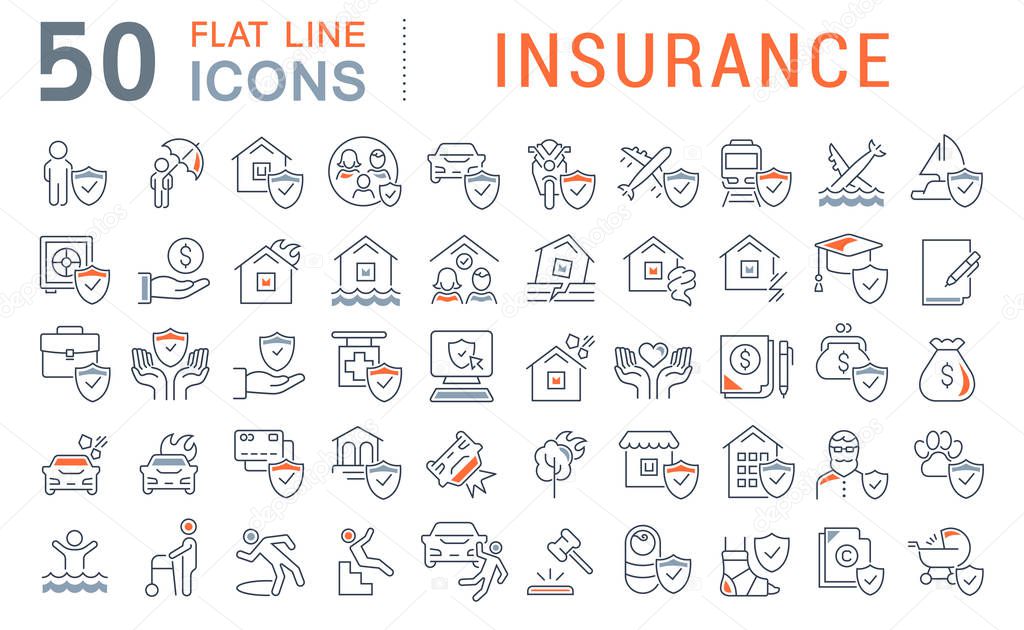 Set of vector line icons of insurance for modern concepts, web and apps.