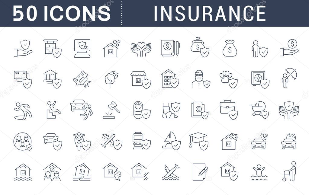 Set of vector line icons of insurance for modern concepts, web and apps.