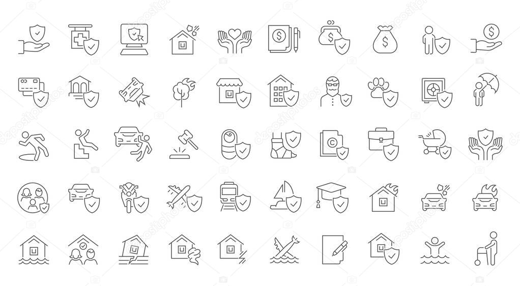 Set of vector line icons of insurance for modern concepts, web and apps.
