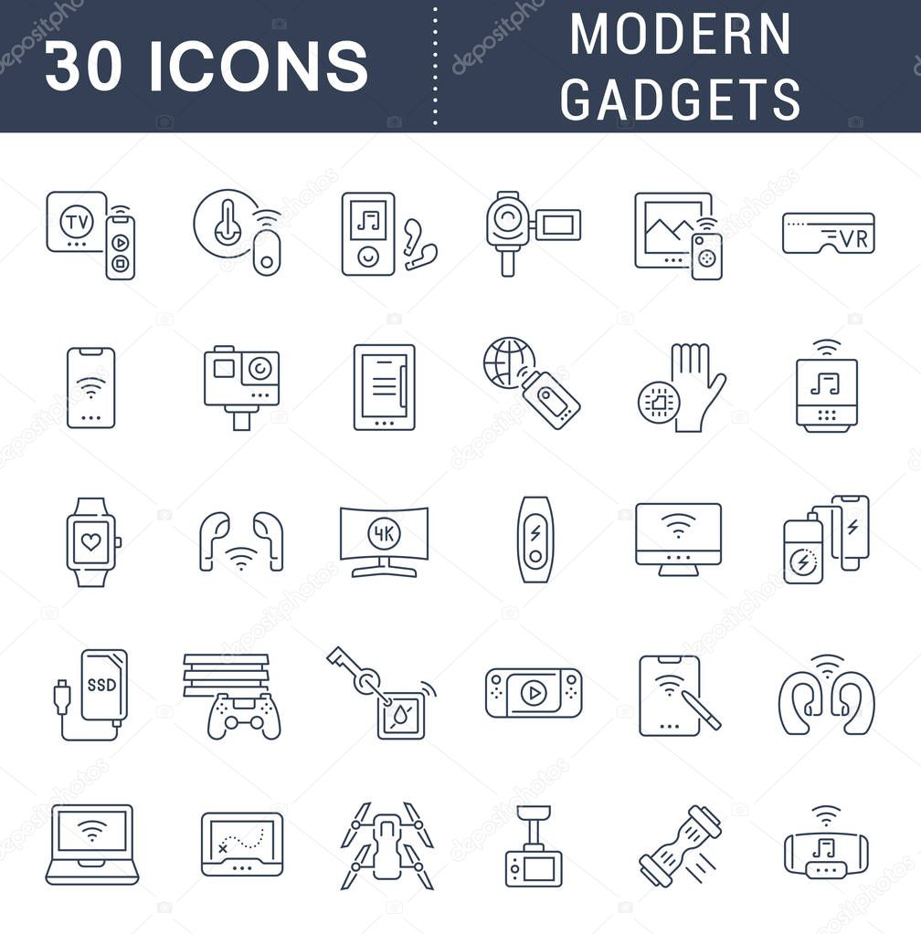 Collection linear icons of modern gadgets for modern concepts, web and apps.