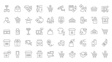 Ticaret ve Alışveriş Vektör Hattı Simgeleri ayarlayın