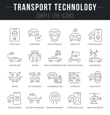 Ulaşım Teknolojisinin Vektör Hattı Simgelerini Ayarla