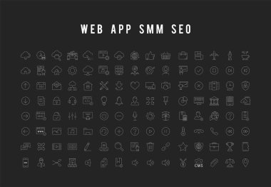 Set vektör düz çizgi simgeler Seo ve Web Tasarım