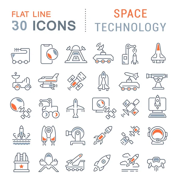 Встановити піктограми векторної лінії космічних технологій — стоковий вектор
