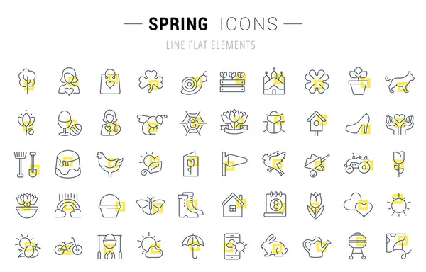 Ställ vektorlinje ikoner av våren — Stock vektor