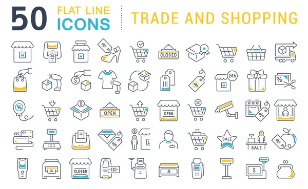 设置交易和购物的矢量行图标 — 图库矢量图片
