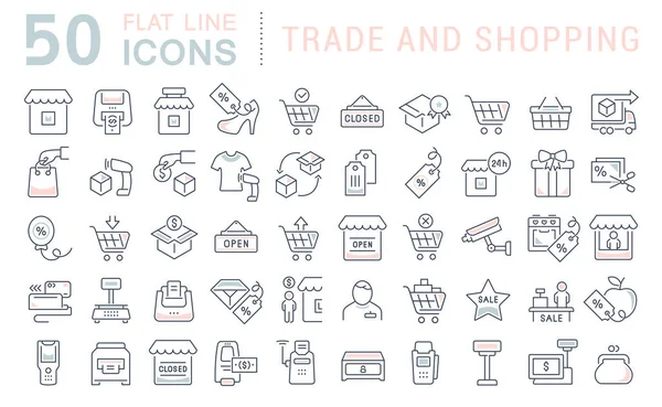 Ange vektor linje ikoner för handel och shopping — Stock vektor