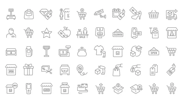 Conjunto de iconos de línea vectorial de comercio y compras — Archivo Imágenes Vectoriales