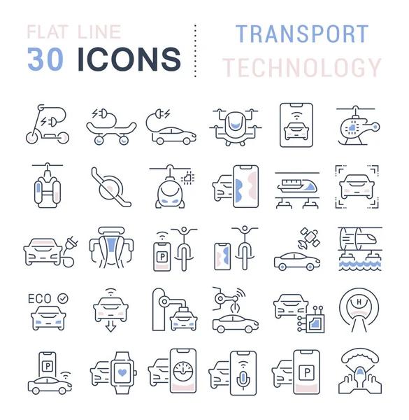 Set de iconos de la línea vectorial de tecnología de transporte — Archivo Imágenes Vectoriales
