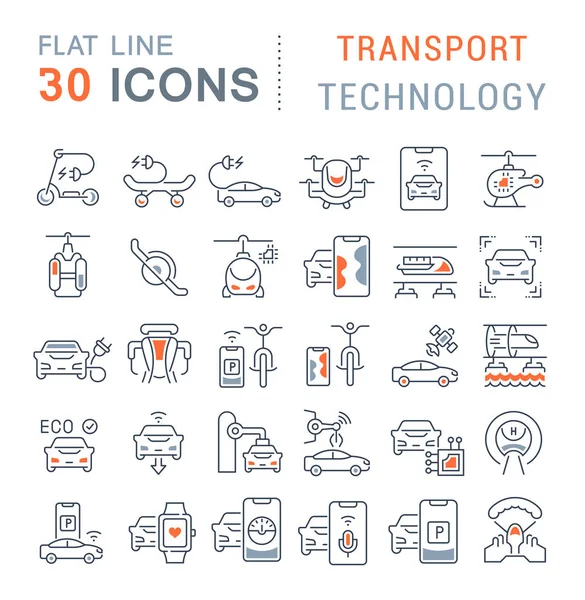 Vektor-Liniensymbole der Transporttechnologie setzen — Stockvektor