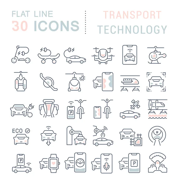 Serie icone della linea vettoriale della tecnologia dei trasporti — Vettoriale Stock