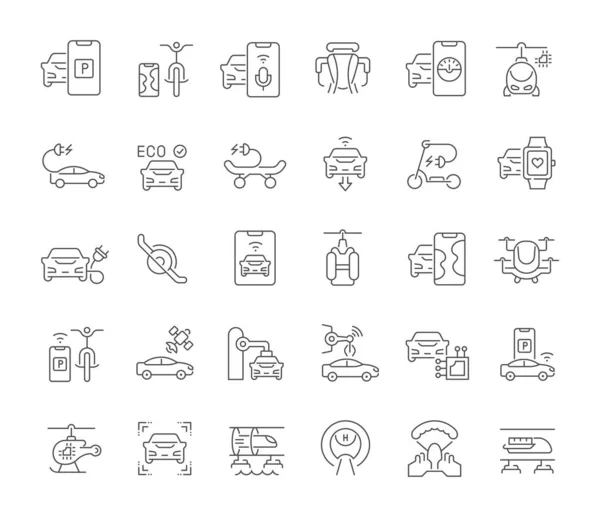 Set de iconos de la línea vectorial de tecnología de transporte — Archivo Imágenes Vectoriales