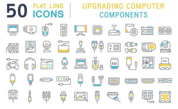 Définir les icônes de la ligne vectorielle de mise à niveau des composants informatiques — Image vectorielle