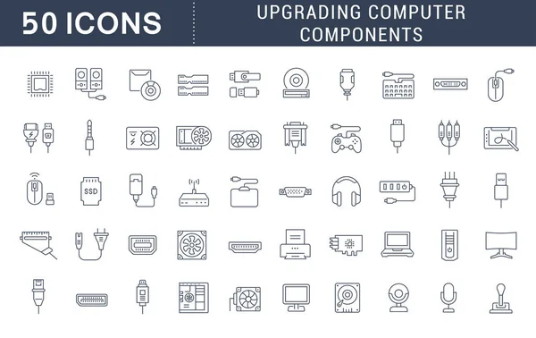 Conjunto de iconos de línea vectorial de actualización de componentes de la computadora — Archivo Imágenes Vectoriales