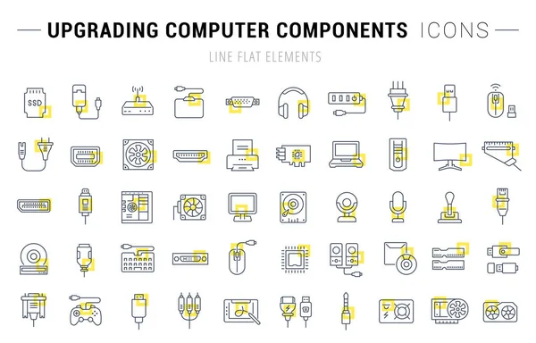 Vektorzeilensymbole für die Aufrüstung von Computerkomponenten setzen — Stockvektor