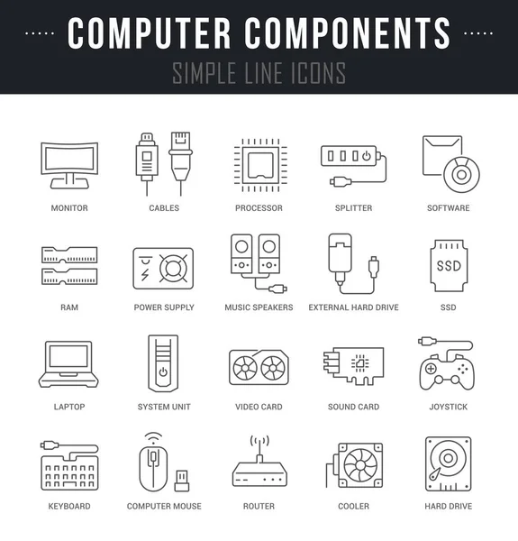 Set Vector Line Icons of Computer Components — Stock Vector