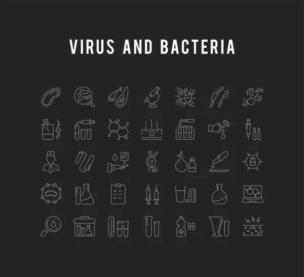Set Vector Línea Plana Iconos Bacterias y Virus — Vector de stock