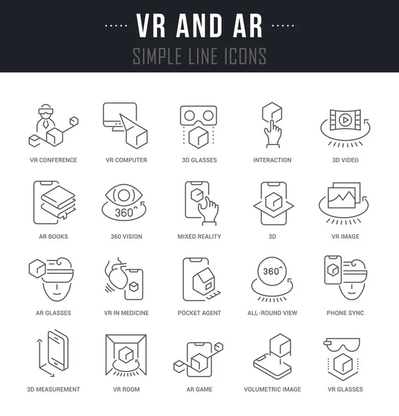 Conjunto de iconos de línea vectorial de VR y AR — Vector de stock