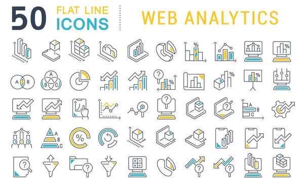 Nastavení ikon vektorových čar služby Web Analytics — Stockový vektor