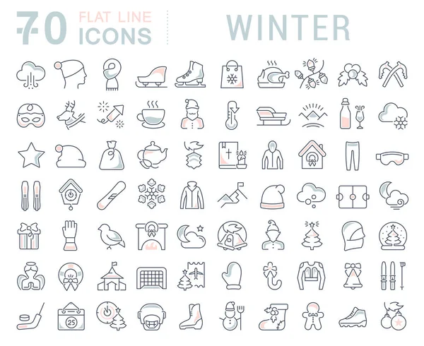 Set de iconos de línea vectorial de invierno — Vector de stock