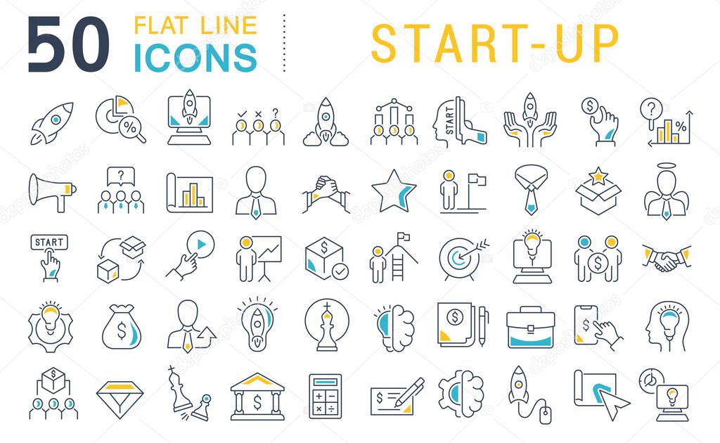 Set of vector line icons of startup for modern concepts, web and apps.