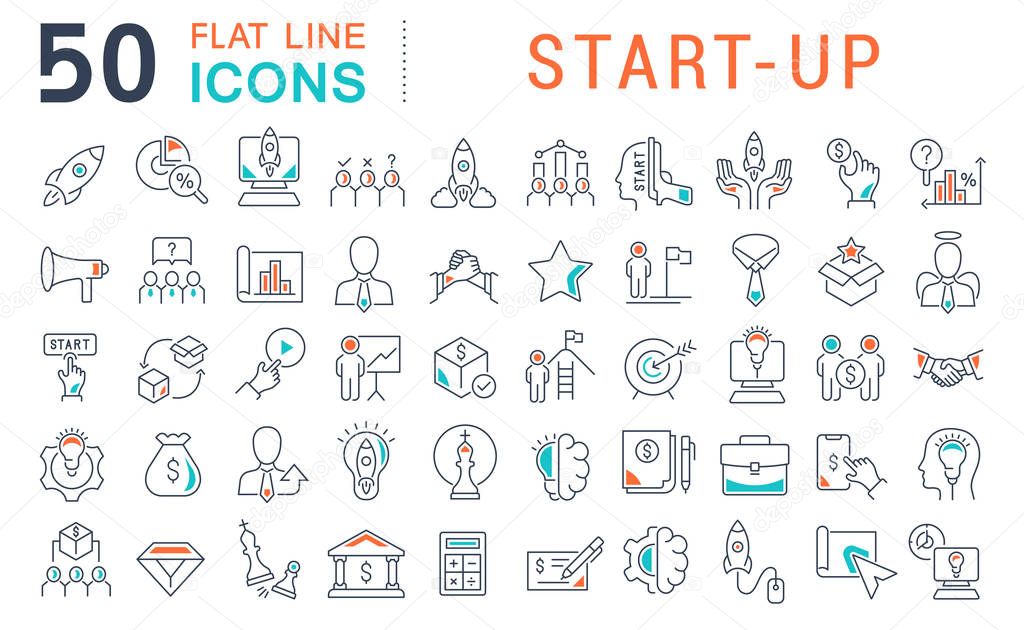 Set of vector line icons of startup for modern concepts, web and apps.