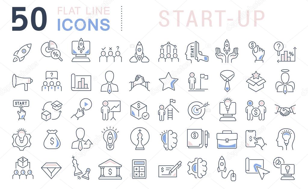 Set of vector line icons of startup for modern concepts, web and apps.