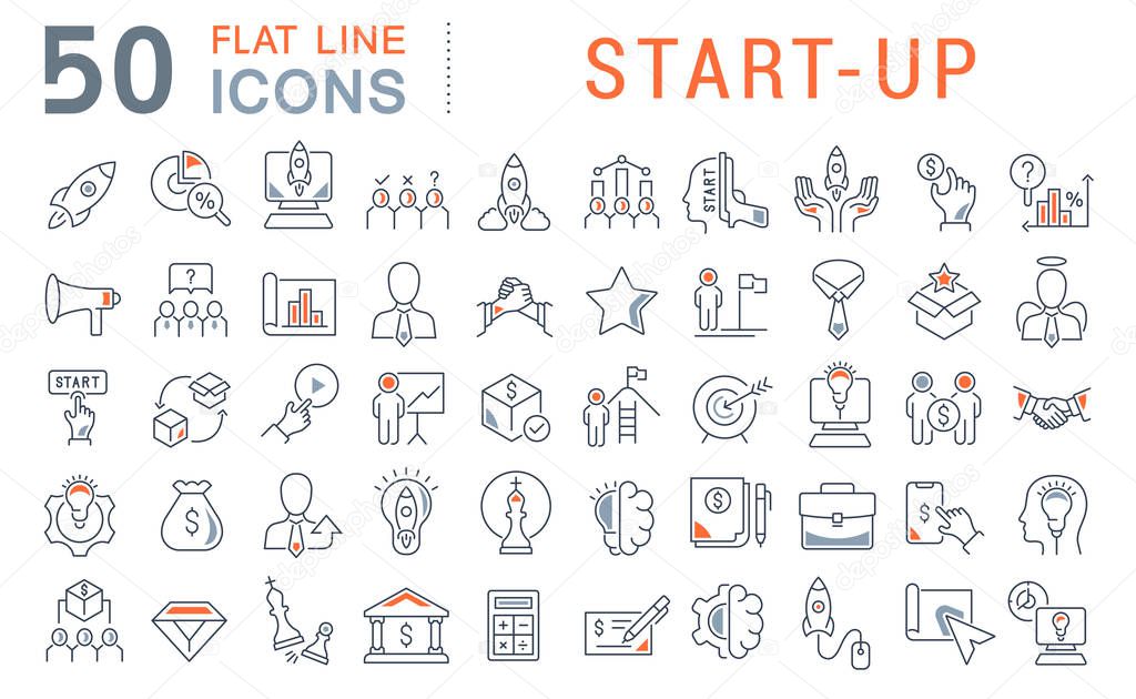 Set of vector line icons of startup for modern concepts, web and apps.