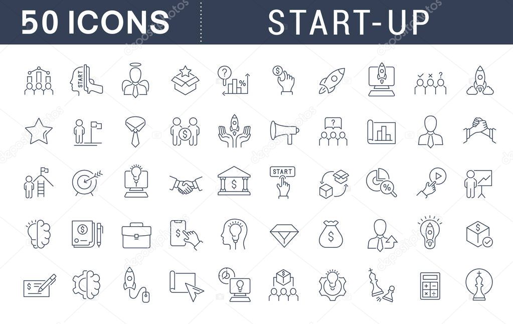 Set of vector line icons of startup for modern concepts, web and apps.