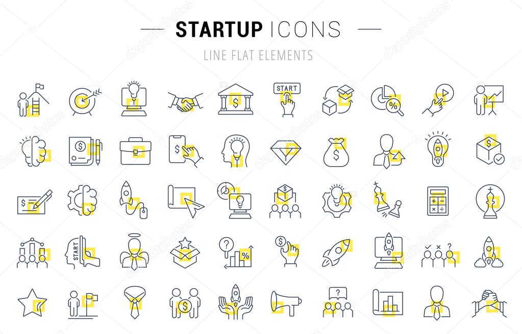 Set Vector Line Icons of Startup