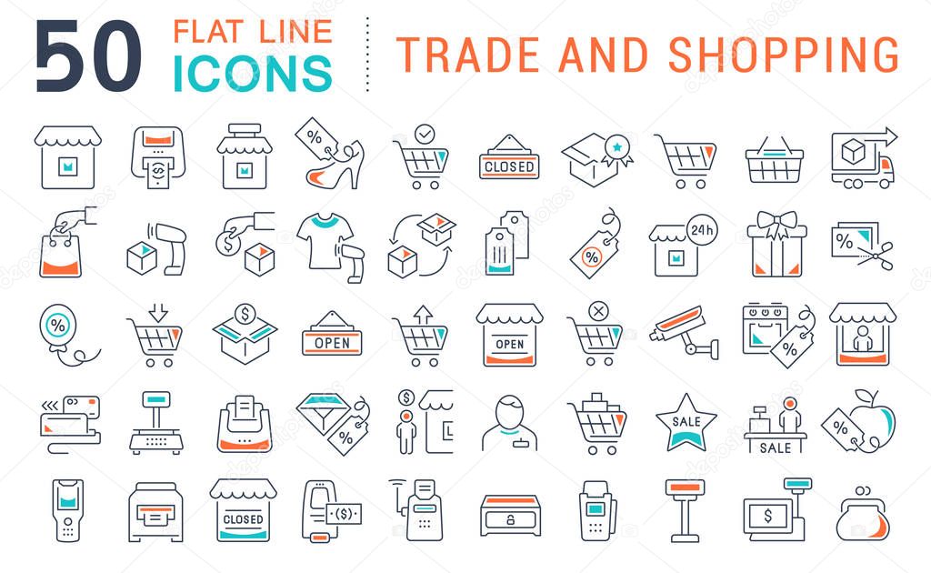 Set of vector line icons of trade and shopping for modern concepts, web and apps.