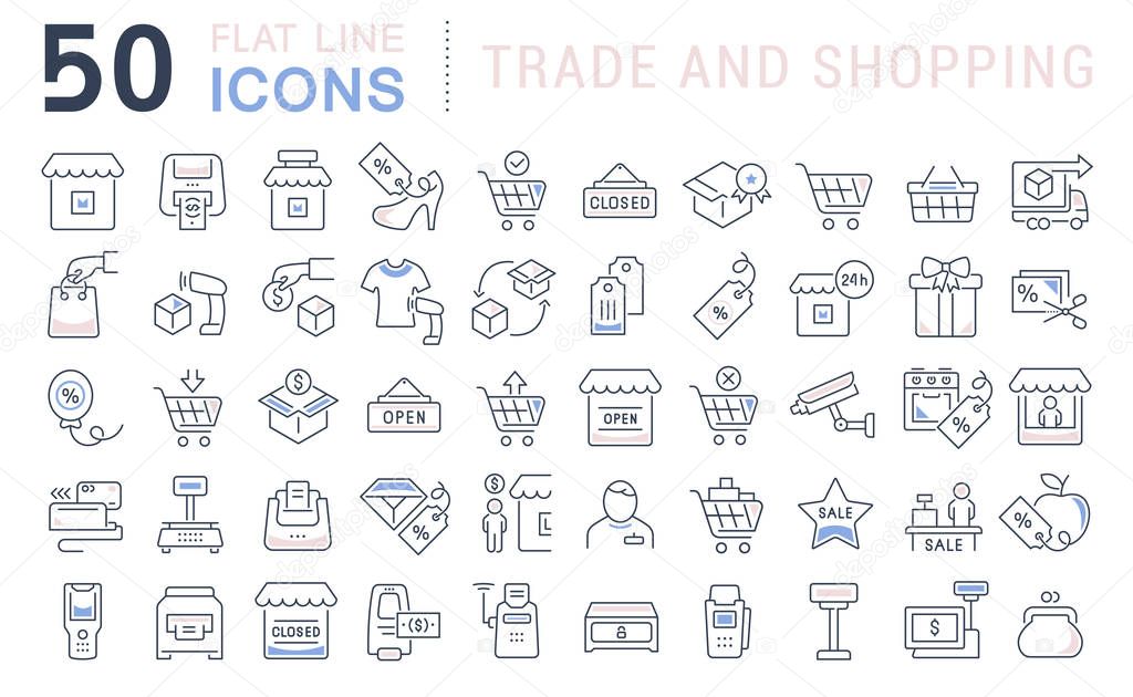 Set of vector line icons of trade and shopping for modern concepts, web and apps.