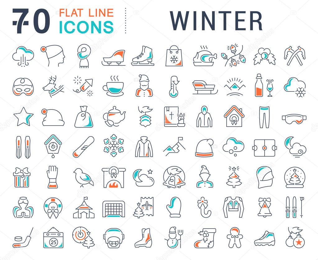 Set of vector line icons of winter for modern concepts, web and apps.
