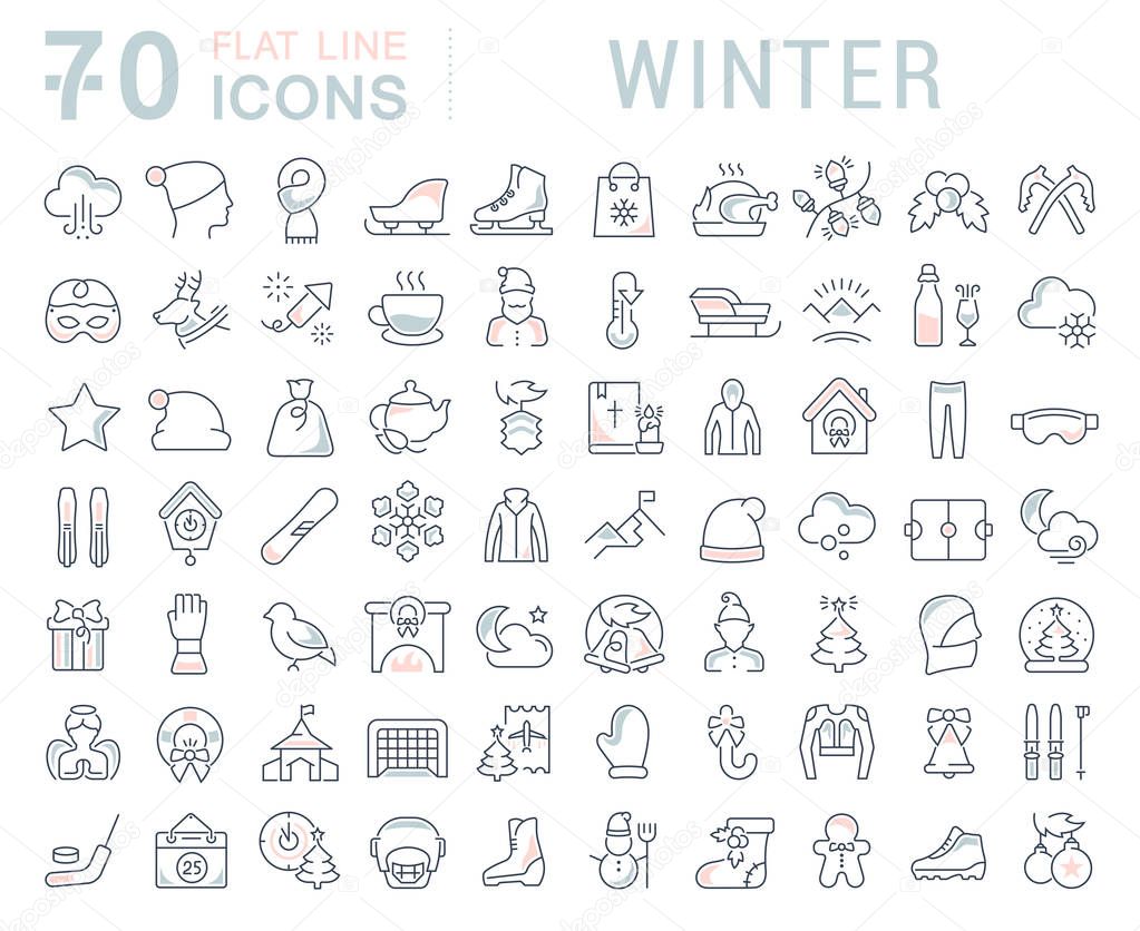 Set of vector line icons of winter for modern concepts, web and apps.